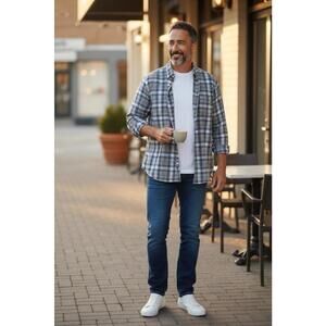 Tommy Hilfiger Men's Plaid Button-Up Shirt, Long Sleeve, Size XL, Gray